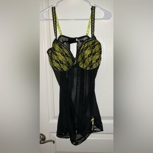 Per Lei Y2K Black &/Neon Mesh Lace Trimmed Lingerie with padded top & underwire